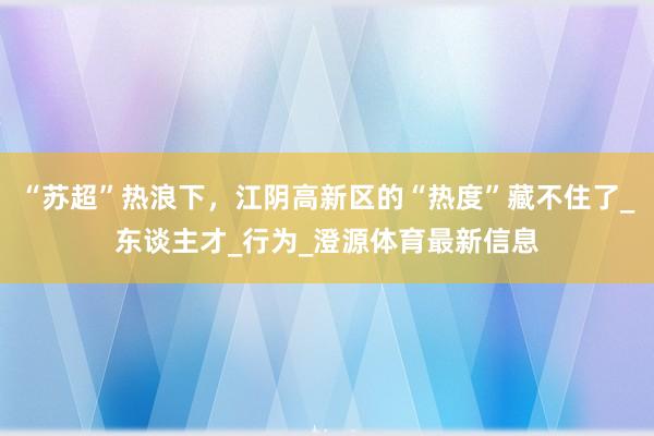 “苏超”热浪下，江阴高新区的“热度”藏不住了_东谈主才_行为_澄源体育最新信息